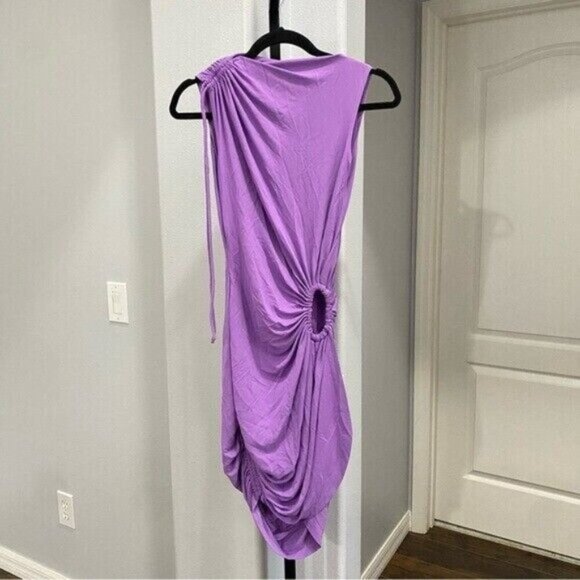 MONSE Sleeveless Keyhole Detail Draped Dress Stretch Purple Mini Designer Sz 0 • - Picture 6 of 13